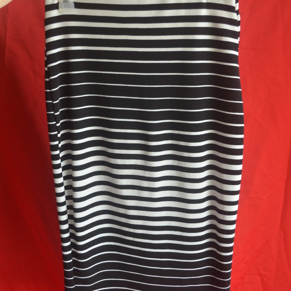 Brat Star Medium Black and White Striped Midi Skirt